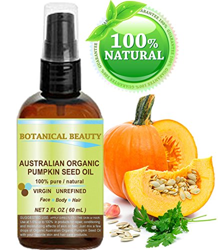 ORGANIC PUMPKIN SEED OIL Australian. 100% Pure / Natural / Undiluted /Unrefined Cold Pressed Carrier Oil. 2 Fl.oz.- 60 ml. For Skin, Hair, Lip And Nail Care. "One Of The Richest Sources Of Enzymes, Fatty Acids, Iron, Zinc, Vitamins A, C, E And K". by Bota