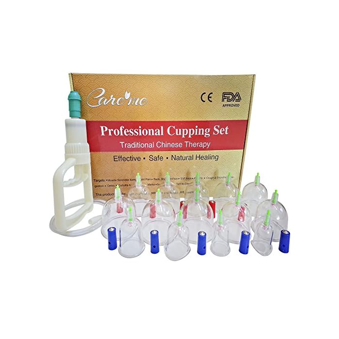 Cupping Therapy Set -Medical Grade Professional Cupping Kit (14 Suction Cups, Vacuum Pump, Extension Tube)- for Body…