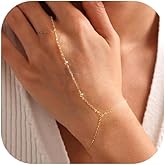 BAYLAY Hand Chain Bracelet, 14K Gold Plated Ring Bracelet Hand Chain Dainty Gold Bracelet for Women Trendy Finger Ring Slave Bracelets Hand Jewelry for Women Summer Beach Boho Gifts Trendy Stuff