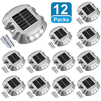 Solar Deck Lights Driveway Dock Lights, VOLISUN Led Wireless IP67 Waterproof Outdoor Warning Step Lights 12-Pack (White) for Driveway Sidewalk Garden Pathway Yard
