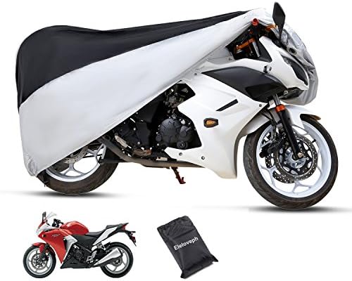 Motorcycle Cover - All Season Waterproof Outdoor Protection - Precision Fit for Tour Bikes, Choppers and Cruisers - Eleloveph Protect Against Dust,Rain,Snow and Sun (XXL-96"x41"x49", Black&amp;Sliver)