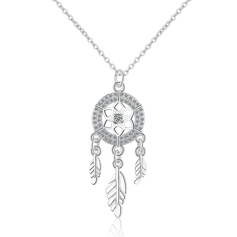 Chandler Dream Catcher Feather Pendant Necklace 925 Stering Silver Necklaces for Women Gift Boho Jewelry