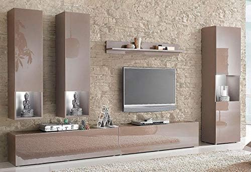 Amazon De Moebelaktionsshop24 Wohnwand 6 Tlg Anbauwand Wohnzimmer Schrank Cappuccino Hochglanz Neu
