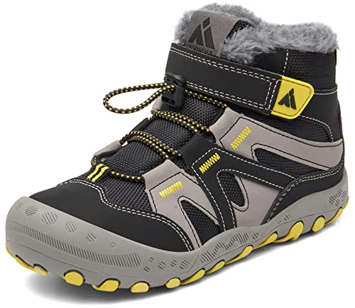 Mishansha Kinder Winterschuhe Warm Gefüttert Jungen Winterstiefel Mädchen Schneeschuhe Leicht Winterboots Rutschfest Outdoor Wanderschuhe, Dunkelschwarz 30 EU