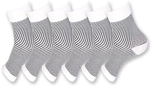 Plantar Fasciitis Compression Socks With Arch Support 6 Pairs for Men & Women - Heel Arch Support/ Ankle Sock, Great for Hiking, Better feel than Copper Fit (L/XL, White)