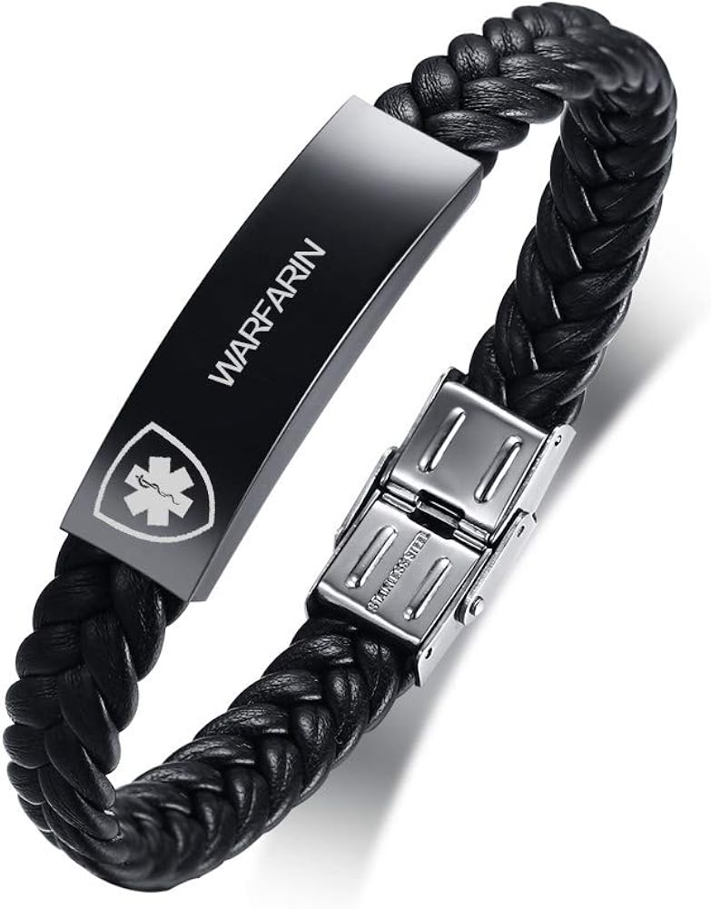 VNOX Personalized Customize Stainless Steel Leather Medical Alert Bracelet Star of Life Medical Leather Bracelet for Men Women,21.5cm,Adjustable
