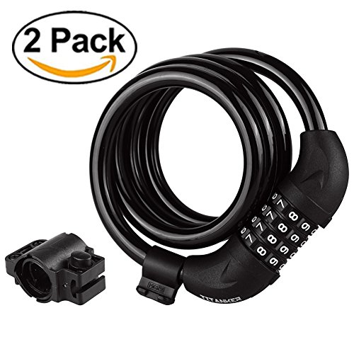 Titanker Bike Lock, 4ft Bike Locks Cable Coiled Secure Resettable Combination/Keys Bike Cable Locks with Mounting Bracket, 1/2 Inch Diameter (2-Pack)