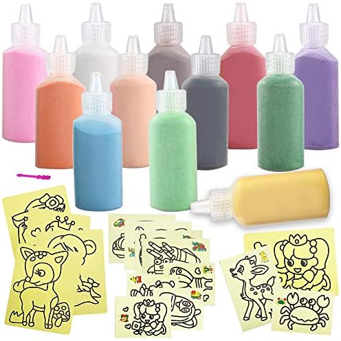 Yvjnxxan 12 Coloured Sand Artwork Equipment Scenic Sand,Artwork Sand,Craft Sand Artwork Assortment with 15 Sheets 3 Sizes Sand Artwork Portray Playing cards for Youngsters’ Arts and Crafts