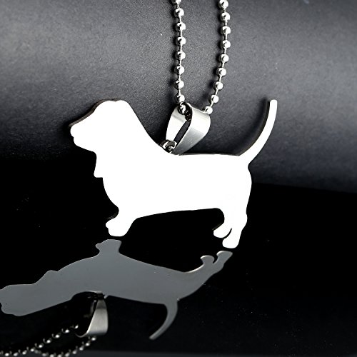 Stainless Steel Basset Hound Hush Puppy Dog Silhouette Pet Dog Tag Breed Collar Charm Pendant Necklace