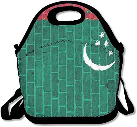 PengYou Turkmenistan Solemn And Serene Flag Wall Texture Lunch Tote Bag Lunchbox With Adjustable Shoulder Strap For Work Kids Women Men