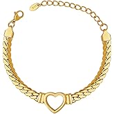 Niaspi Gold Heart Bracelet for Women 18K Gold Plated Stainless Steel Love Heart Thick Chain Bracelet Adjustable Statement Jewelry