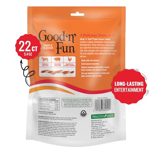 GOOD ‘N’ FUN TRIPLE FLAVOR TWIST CHEWS FOR DOGS, 22-COUNT