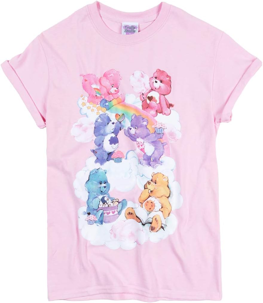 Womens Pink Care Bears Sweet Treats Clouds Rolled Sleeve Boyfriend T Shirt