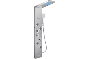 TSIBOMU LED Lights Shower Panel Tower System, Multi-Function Stainless Steel Shower Panel with 2 in 1 Rainfall Shower Head, 4 Massage Jets and Hand Shower, Shower Tower with Tub Spout, Brushed Nickel