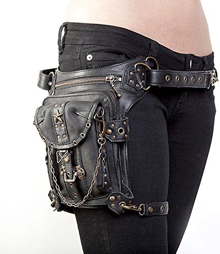 Lordazz Retro Women MEN Gothic Rock Leather Steampunk Bag Steam Punk Retro Rock Gothic Goth Shoulder Waist Bags Packs Victorian Style for Women Men + leg Thigh Holster Bag (Type4)