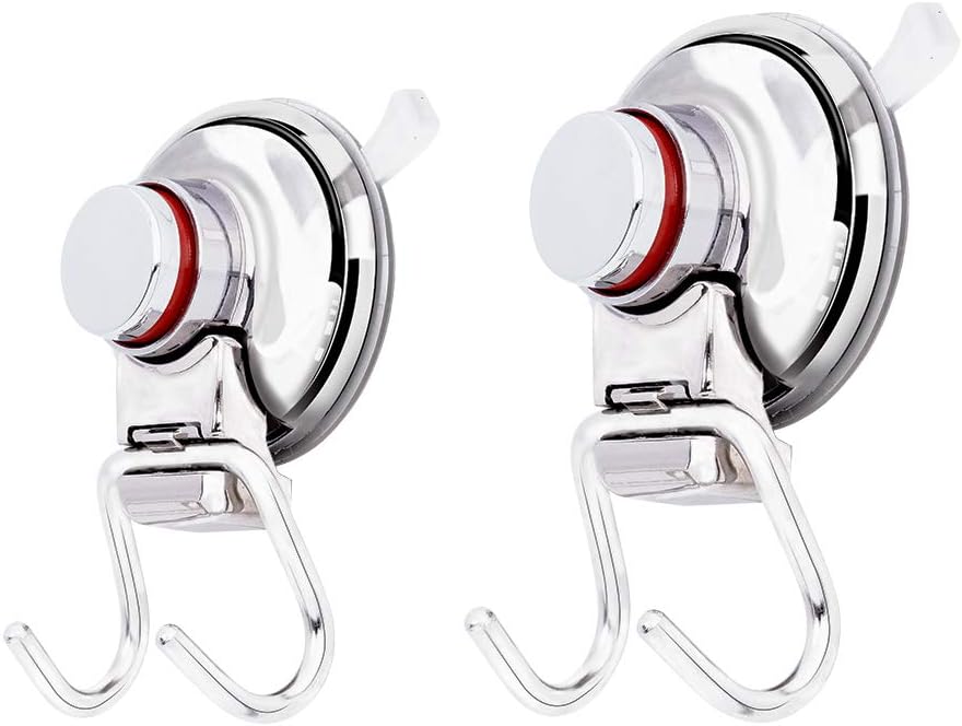 Airisoer Shower Hooks with Suction Cup Holder Removable Bathroom Kitchen Hook Hanger for Towel, Bath Robe, Coat, Loofah (2-Pack)