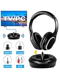 Auriculares inalámbricos RF para TV, radio, 2,4 GHz, UHF, transmisor HiFi, sonido estéreo claro con base de carga para TV, MP3, iPod, ordenador portátil... talla única