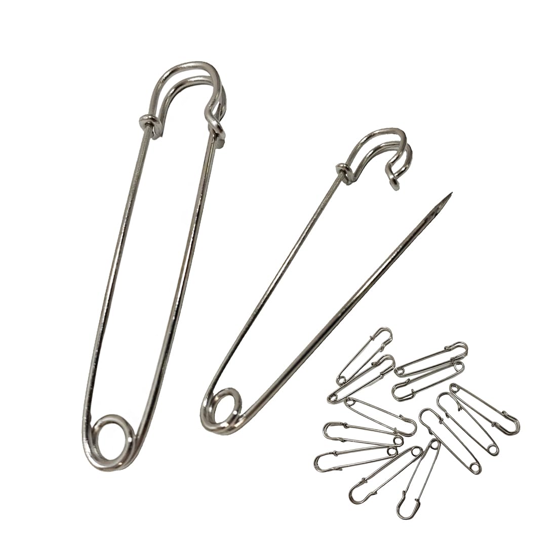 Scottish Safety Pins, Coat or Scarf Pins, Clothes Safety Pins, Kilt Pins, Clothes Pins, Large Safety Pin (65 mm - 25 Units, Silver)