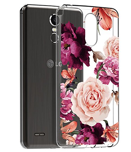 LG Stylo 3 Case, LG Stylo 3 Plus Case, LG Stylus 3 Case with flowers, BAISRKE Slim Shockproof Clear Floral Pattern Soft Flexible TPU Back Cove for LG Stylo 3/Stylo 3 Plus/LG LS777 [Purple Pink]