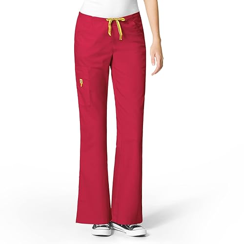 WonderWink Womens Flare Leg Cargo Pant, Red, 3X-Large Petite in