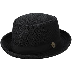 Unisex Mesh Straw Pork Pie Hat Short Rolled Brim Panama Fedora Hat Retro Trilby Jazz Cap Summer Beach Flat Top Boater Sun Cap