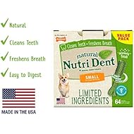 Nylabone NutriDent Natural Dental Chew Treats Fresh Breath, Small, 64 Count