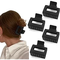 Bolonar 4PCS Hair Clips Claw Clips for Thin Hair All Black Color Small Hair Clips 2" Square Matte Hair Clips Small Claw Clips