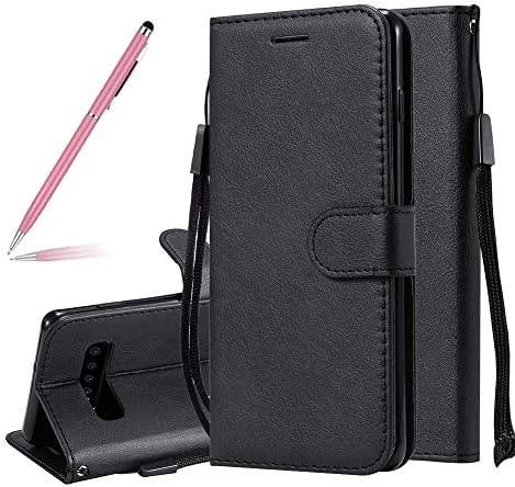 SKYXD Luxury Classic Flip Folio Wallet Magnetic Closure Protective Case for Samsung Galaxy S10 Plus, Premium PU Leather Detachable Shockproof Cover with Hand Strap for Samsung Galaxy S10 Plus(Black)