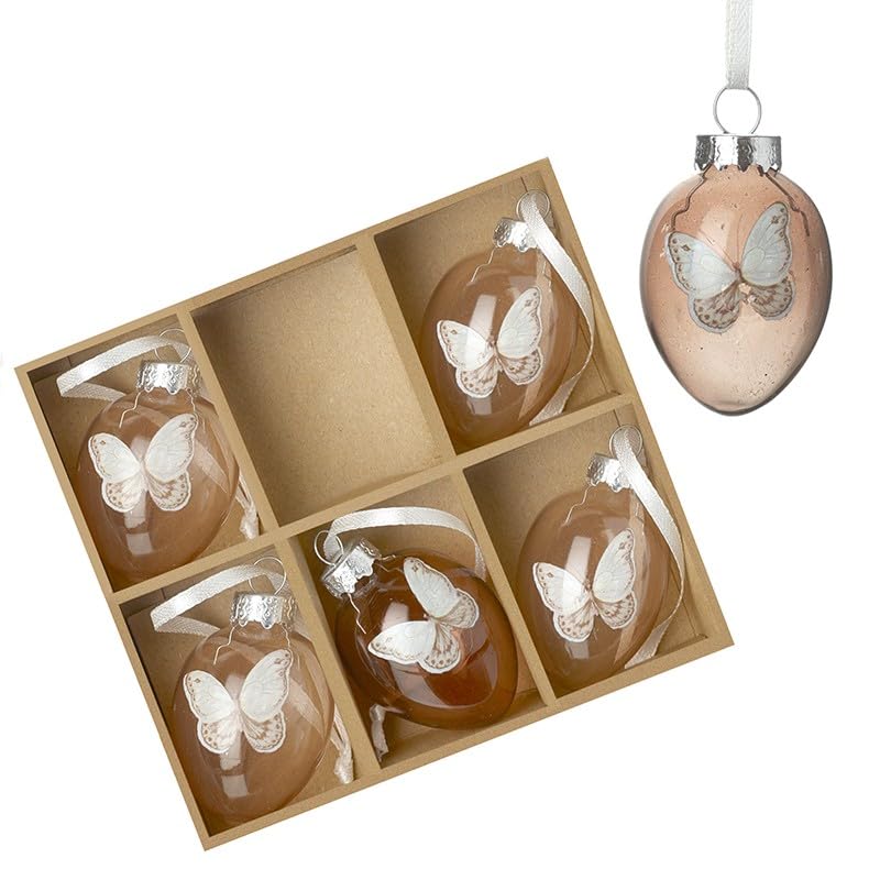Heaven Sends Set of 6 Hanging Glass Easter Eggs Decoration Set Butterfly Decorative Accessories Baubles 5cm