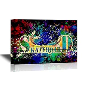 Skateboard Canvas Wall Art - Skateboard on Colorful Abstract Background - Gallery Wrap Modern Home Art | Ready to Hang - 12x18 inches