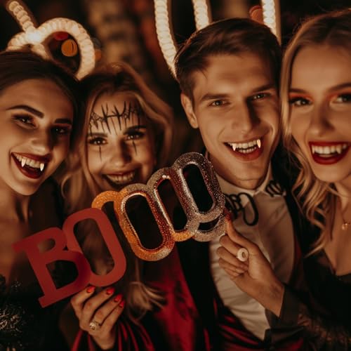 COOLJOY 3 Sizes Vampire Fangs Teeth with Adhesive Halloween Cosplay Props White Horror False Teeth Props Party Favors Masquerade Accessories Gift