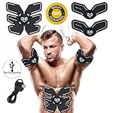 Abs Stimulator Rechargeable Muscle Trainer Ultimate Abs Stimulator Ab Stimulator for Men Women Abdominal Work Out Ads Power Fitness Abs Muscle Training Gear ABS Workout Equipment (Black-Charger)