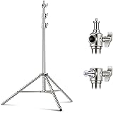 NEEWER 7.2ft/2.2m Stainless Steel Light Stand, Spring Cushioned Heavy Duty Photography Tripod Stand with 1/4” to 3/8” Univers