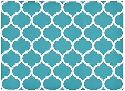 Custom Moroccan Trellis Quatrefoil Teal Turquoise Area Rug Cover 7' x 5' Feet, Lattice Geometric Mosaic Throw Rayon Fiber Carpet Rugs Cover for Home Living Dining Room Decoration