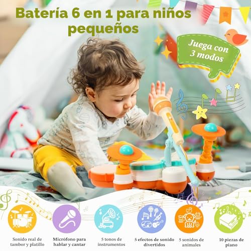 Drum Toys Children 1 Year Drum Children's Gift Baby 1 Year Musical Instruments Children's Battery with Sound Microphone Games for 1 Year Old Children Easter Gift Girl