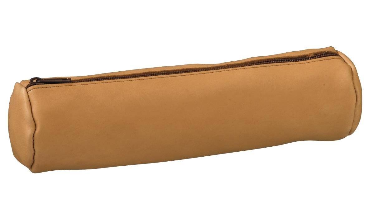Hamelin Leather Pencil Case Cuir Naturel Beige Forme Ronde