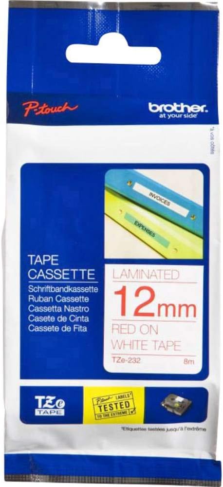 Brother TZe-232 Labelling Tape 12 mm x 8 m Laminated Red on White