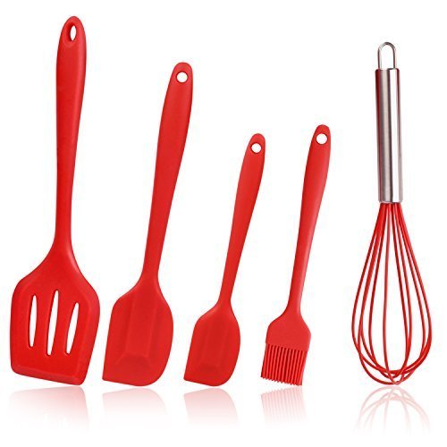 Silicone Spatulas, ARKEBAN Set Of 5 Includes Whisk, Turner, Silicone Kitchen Utensils Set For Cooking And Baking, Non-stick Flexible Rubber, Heat-Resistant Spatulas,Christmas Gift (RED)