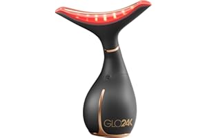 GLO24K UNLEASH THE POWER OF GOLD GLO24K Red Light Face & Neck Beauty Device – 3-in-1 Facial Massager Tool with LED & Vibration for Skin Revitalization and Neck Firming