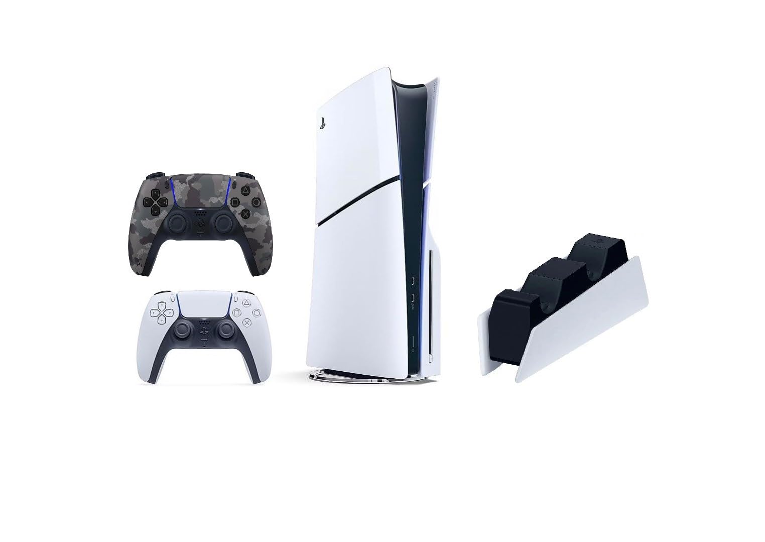 Sony Playstation 5 Slim Disc 1TB Console Bundle with White & Gray Camo Controllers and DualSense Charging Station, 4K-TV Gaming - SNY-BD-PS5SLIM (Renewed)