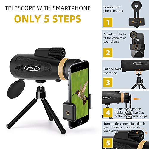 Monocular Telescope for Adults,12X50 High Power HD Monocular with Smartphone Holder Tripod, Zoom BAK4 Prism FMC Waterproof Monoscope for Bird Watching Hunting Camping Travelling Wildlife Scenery Match