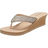 Ampeo Women's Wedge Sandals Rhinestone Thong Platform Flip Flops