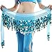 Womens Belly Dance Scarf Performance Bling Sequins Coins Hip Scarfs Light Blue