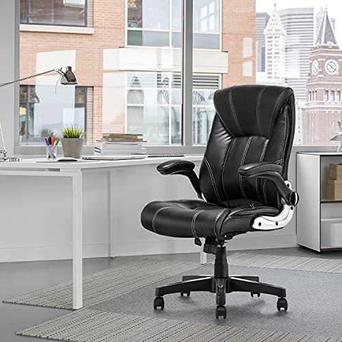 YAMASORO Executive Office Chair Flip up Arm Rests Ergonomic Chair PU