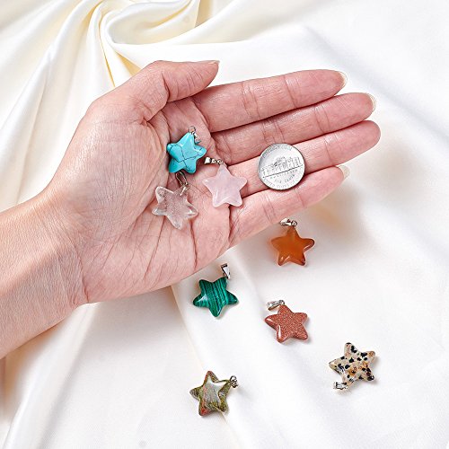 Fashewelry 50PCS Mixed Stone Star Gemstone Pendant Healing Pointed Chakra Crystal Quartz Pendants Charms for Necklace Jewelry Making