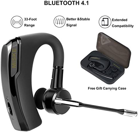 Bluetooth headset, Wireless Earpiece with Mic, In-Ear Headphones Earpiece, 8Hrs Talk Time,Handsfree for Business/Trucker Driving, Support iPhone Android Cellphones +Portable Plastic Case, Black