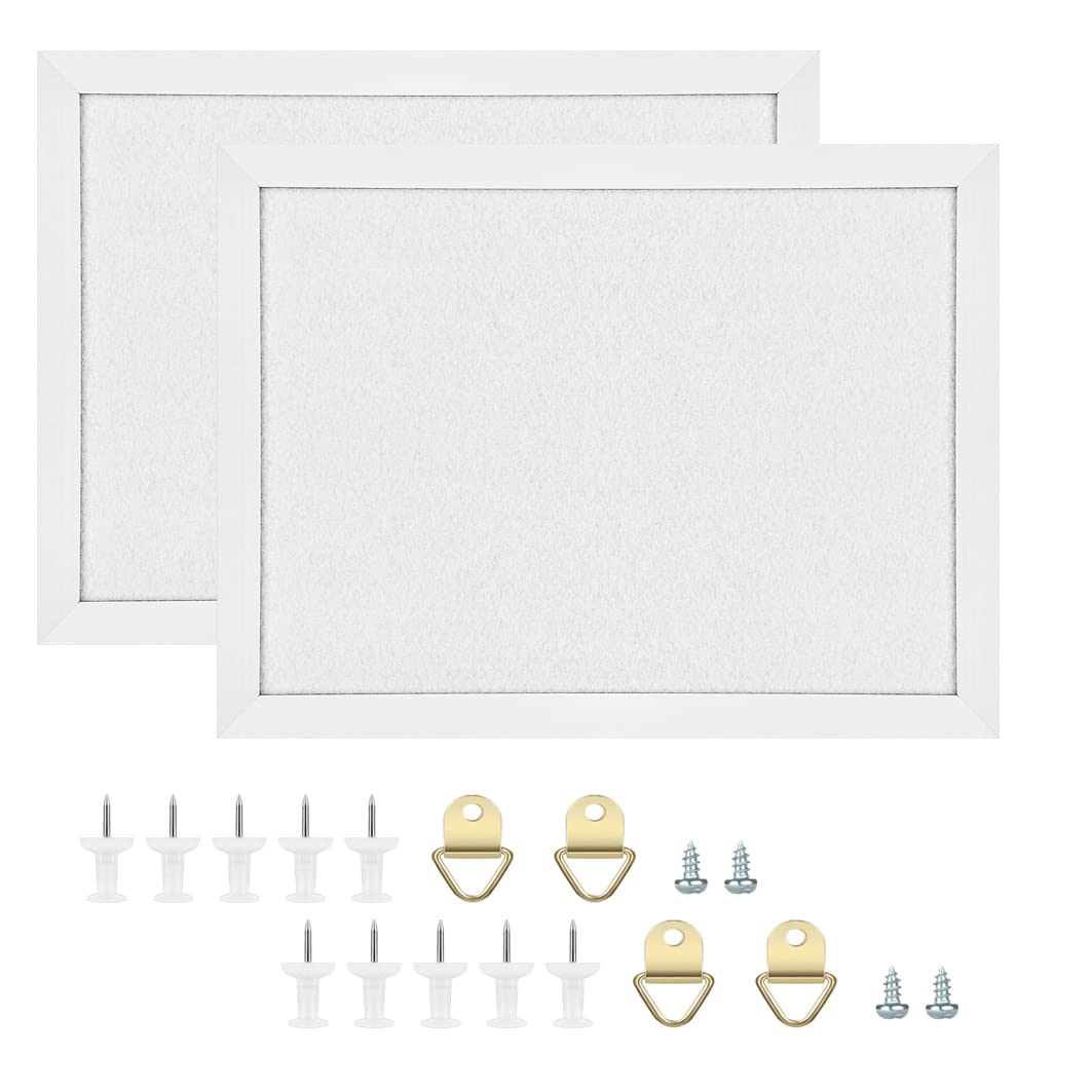 Okydoky Cork Board Bulletin Board with Felt,Wood Framed Display Bulletin Board for Walls with Pins, Eye Bolts, gaskets, Screws, Pin Board for Office, School and Home(White,2pc,UK)