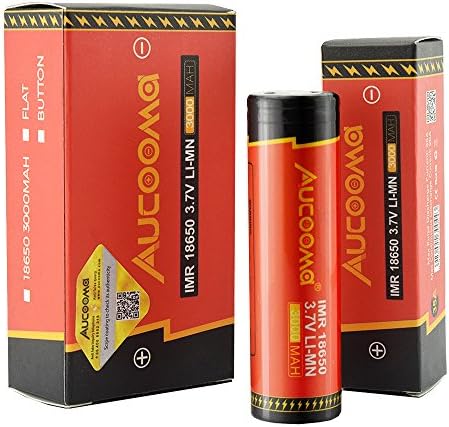 Aucooma Red IMR 18650 35A 3000mAh 3.7V Rechargeable Flat Top Batteries, 2-Pieces