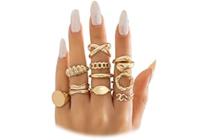 FUTIMELY 14K Gold Stackable Knuckle Rings Set for Women Teen Girls,Aesthetic Silver 10Pcs Trendy Dainty Open Midi Rings Set,Midi Finger Rings Pack Jewelry Gifts