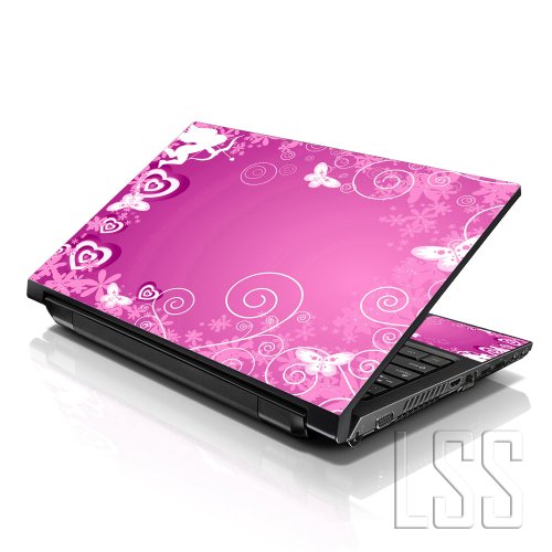 LSS 15 15.6 Inches Laptop Notebook Skin Sticker with 2 Wrist Pads - Reusable Cover Protector Vinyl Sticker Cover Decal Fits 13" - 16" HP Asus Acer - Pink Cupid Butterfly Pattern - Thumbnail 3